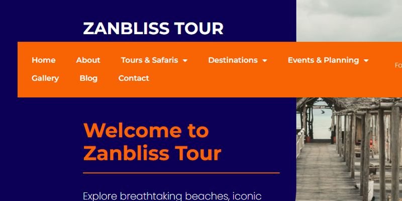 Screenshot of the Zanbliss Tour website